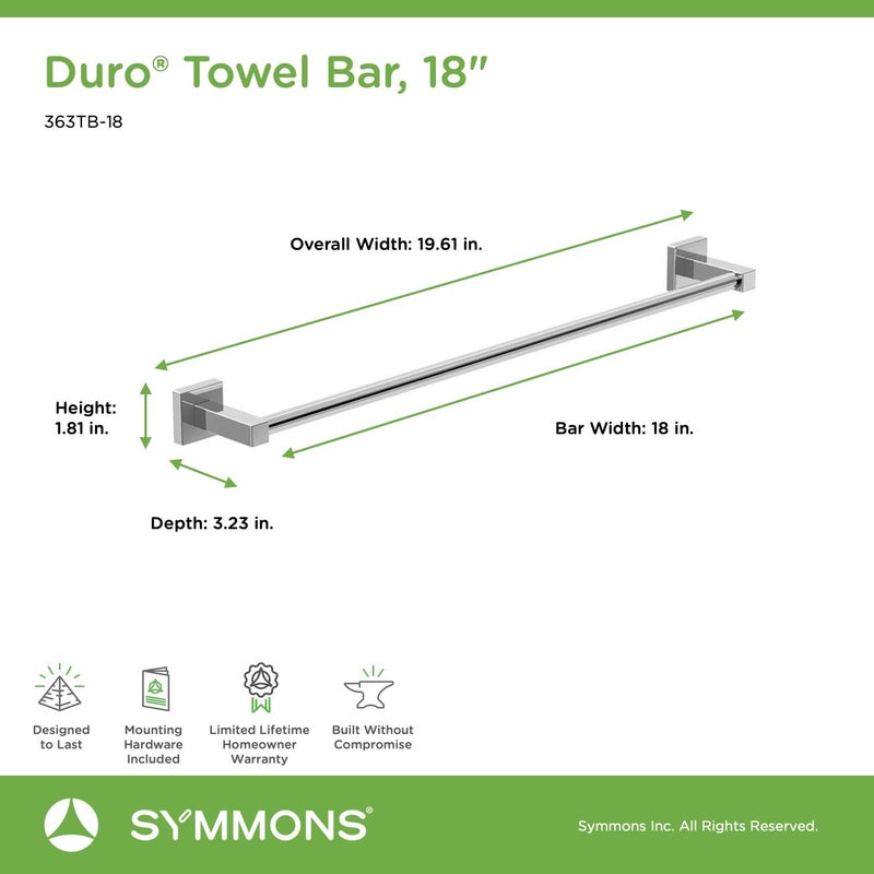 Symmons 363TB-18 Duro 18 in. Wall-Mounted Towel Bar in Polished Chrome - Image 2